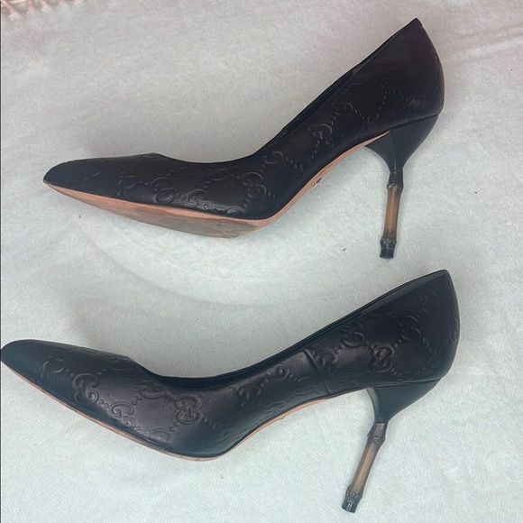 Gucci Black Guccissima Leather Women's Pump Heel Bamboo heel Size 39.5 - Picture 3 of 13
